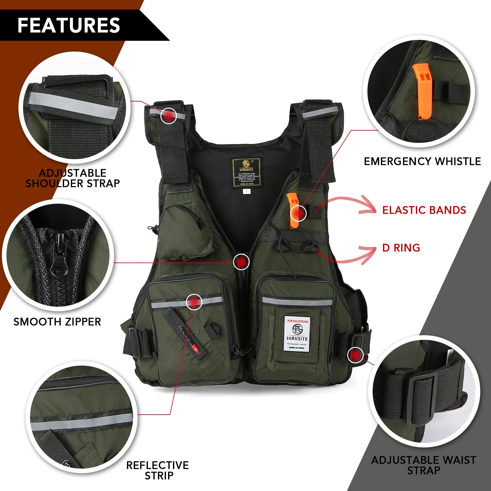 Men Professional Life Jacket Buoyancy Suit Portable Fishing Vests Multi-Pockets