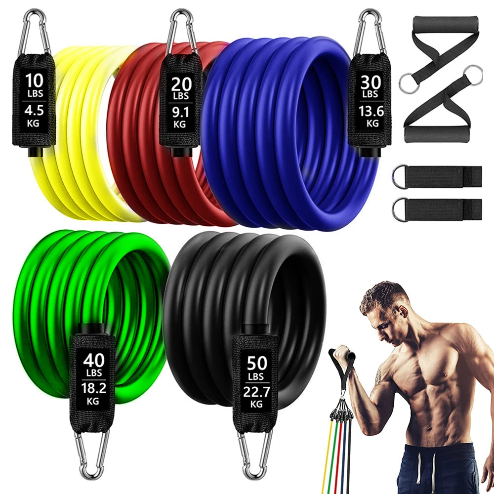 360lbs Fitness Resistance Bands Set - Elastic Tubes for Home Gym & Workout