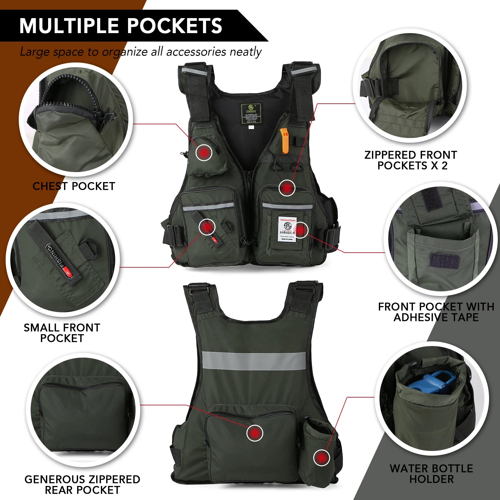 Men Professional Life Jacket Buoyancy Suit Portable Fishing Vests Multi-Pockets