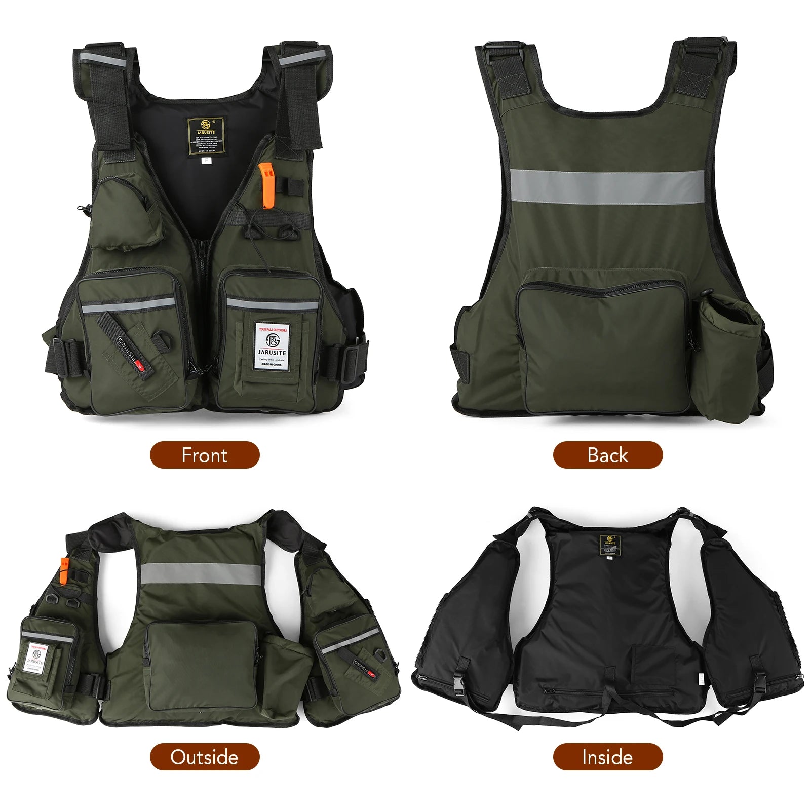 Men Professional Life Jacket Buoyancy Suit Portable Fishing Vests Multi-Pockets