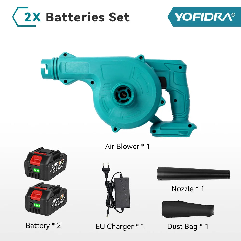 YOFIDRA Electric Air Blower Dust Cleaner 2 In 1 Cordless Handheld Garden Leaf Snow Cleaning Power Tool For Makita 18V Battery