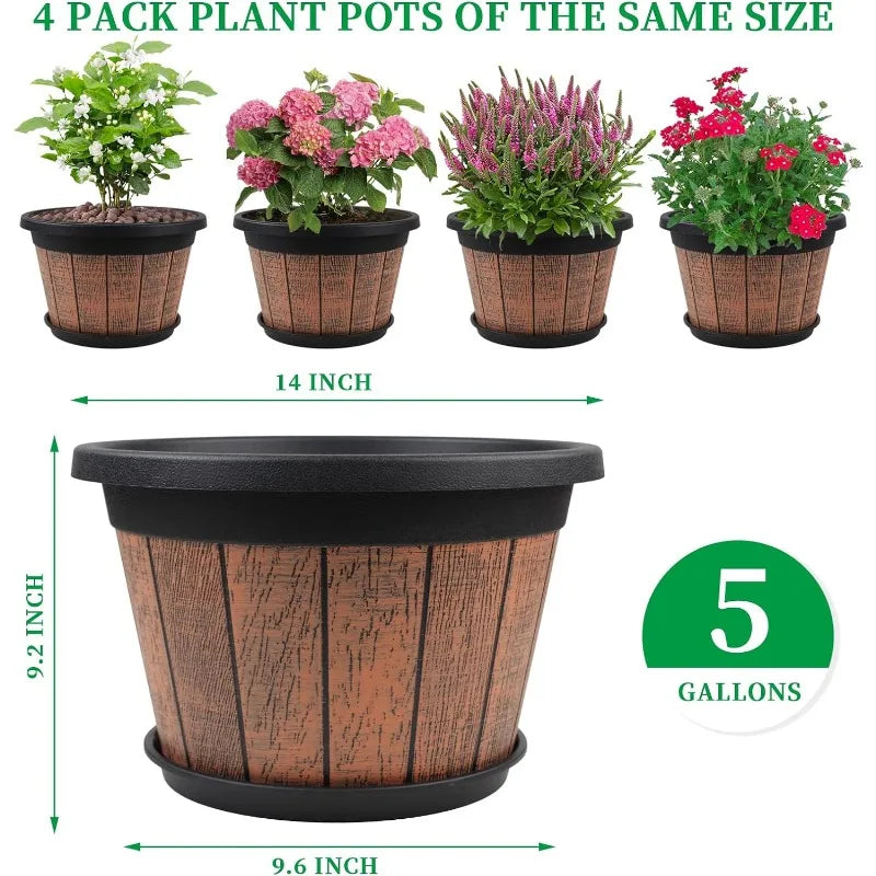 Whiskey Barrel Planters with Drainage Holes & Saucer