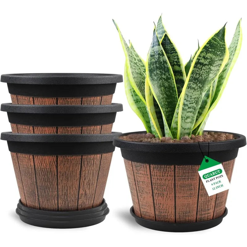 Whiskey Barrel Planters with Drainage Holes & Saucer