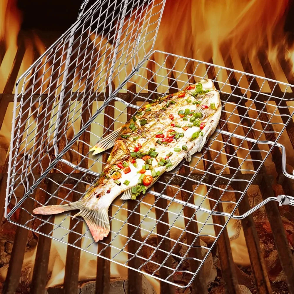 304 Stainless Steel BBQ Mesh Non-Stick Grilling Basket: