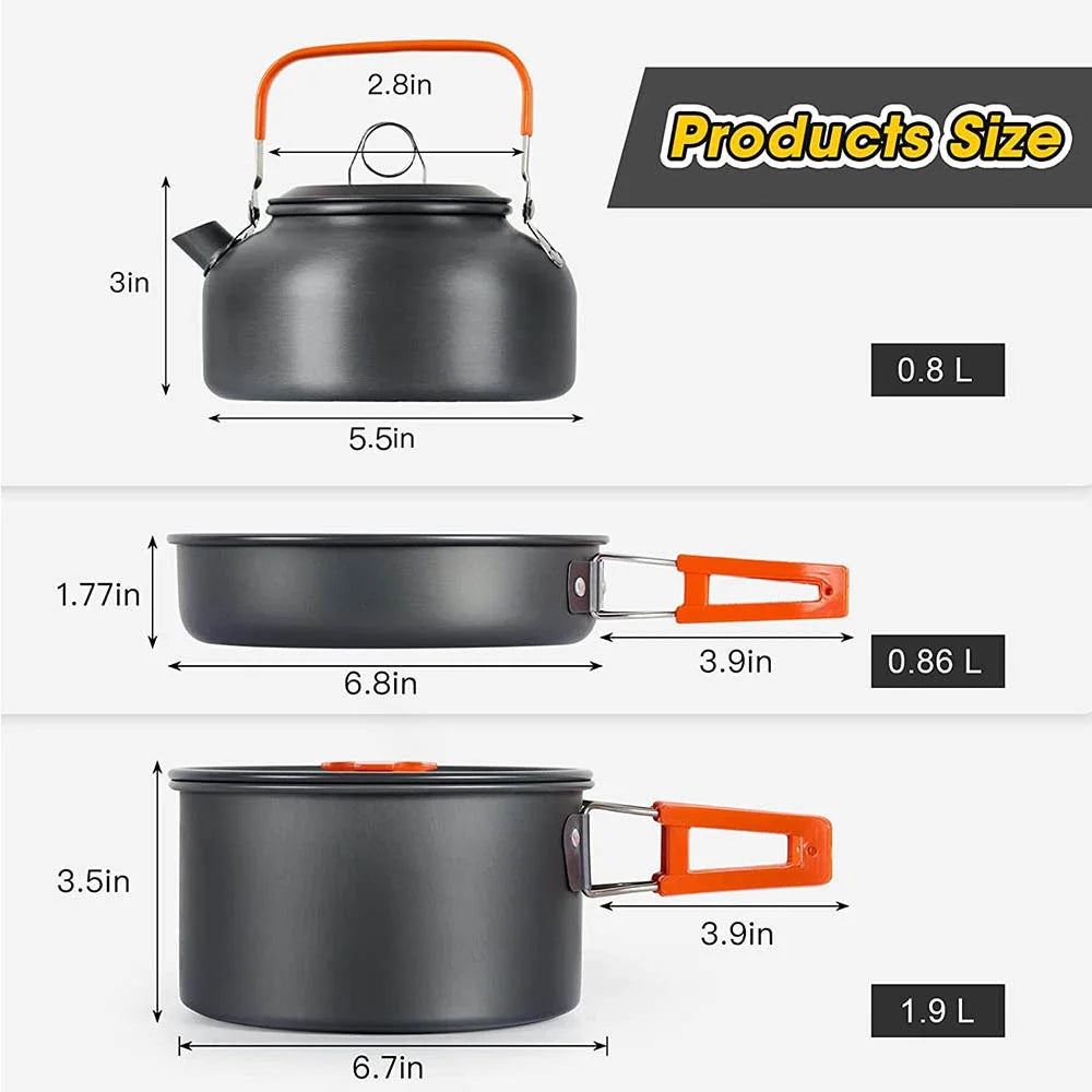 Camping Cooking set  Tableware Outdoor Picnic Set Teapot For 2-3