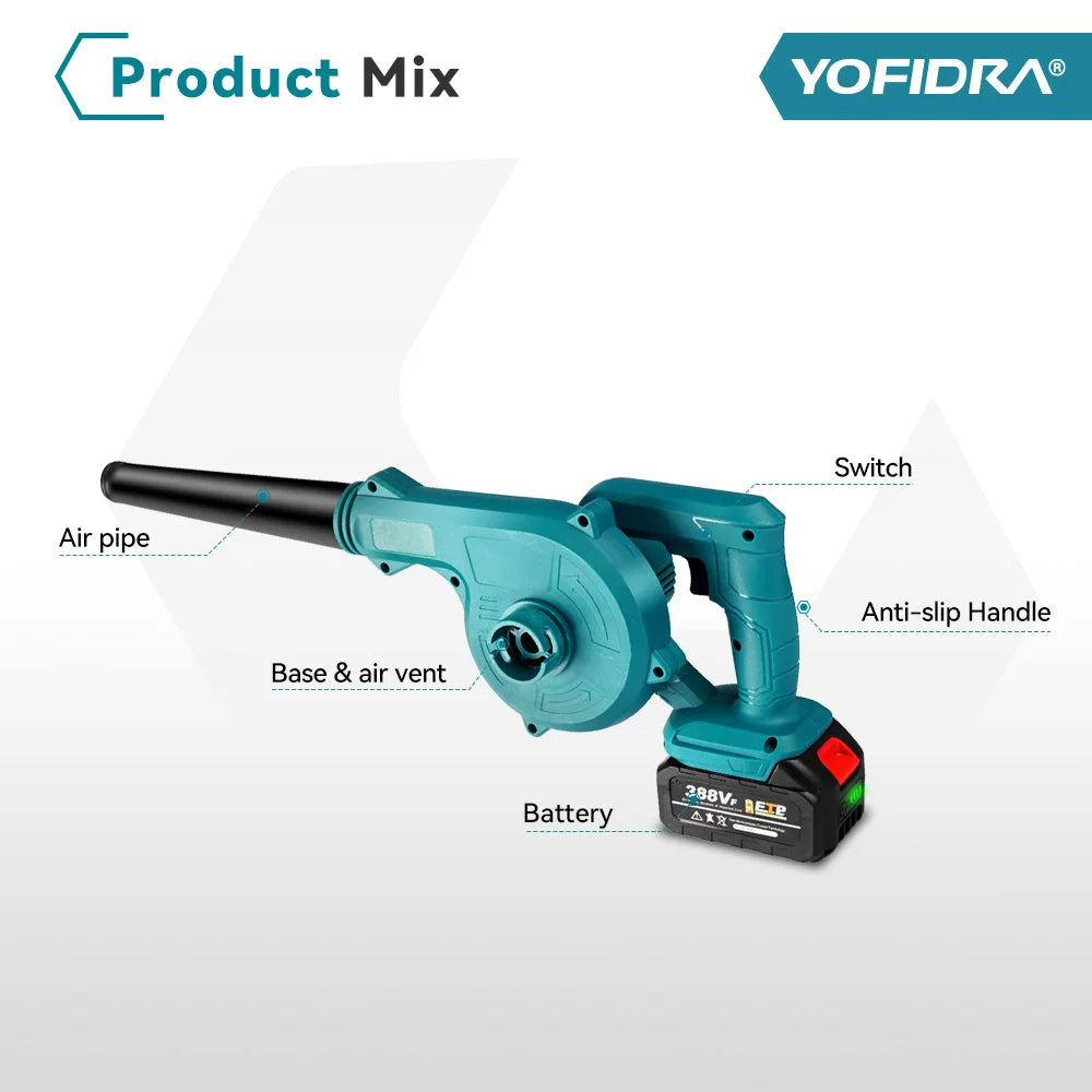 YOFIDRA Electric Air Blower Dust Cleaner 2 In 1 Cordless Handheld Garden Leaf Snow Cleaning Power Tool For Makita 18V Battery