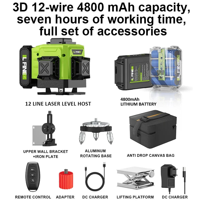 LFINE 3D/4D Laser Level (12/16 Lines) with Remote Control