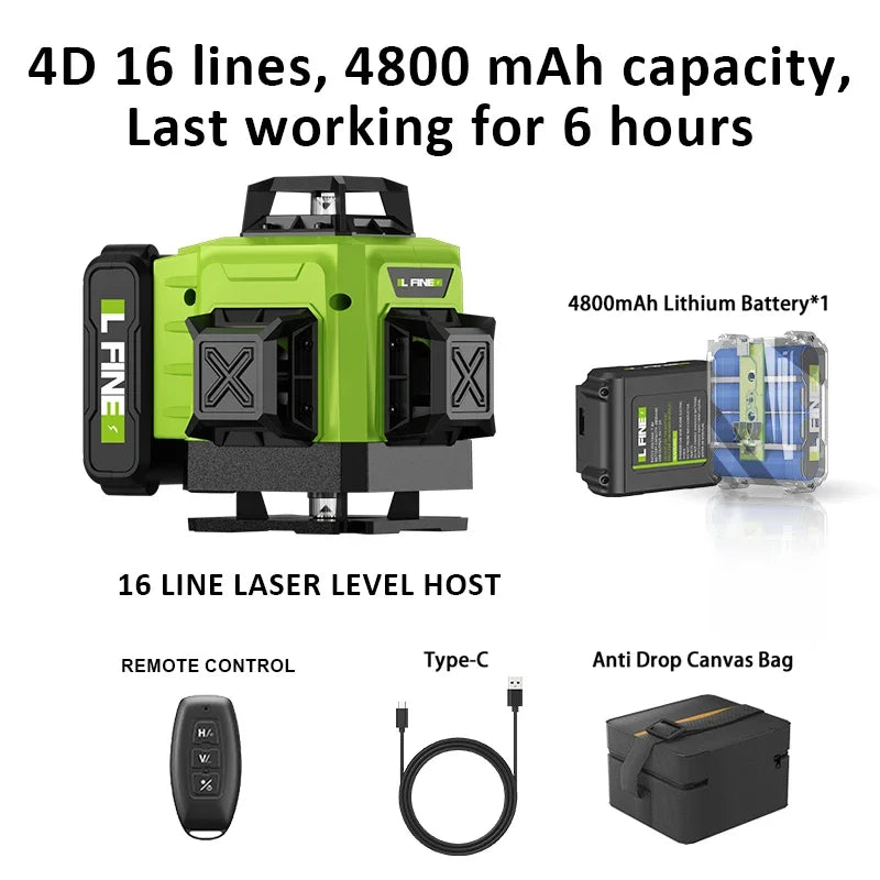 LFINE 3D/4D Laser Level (12/16 Lines) with Remote Control