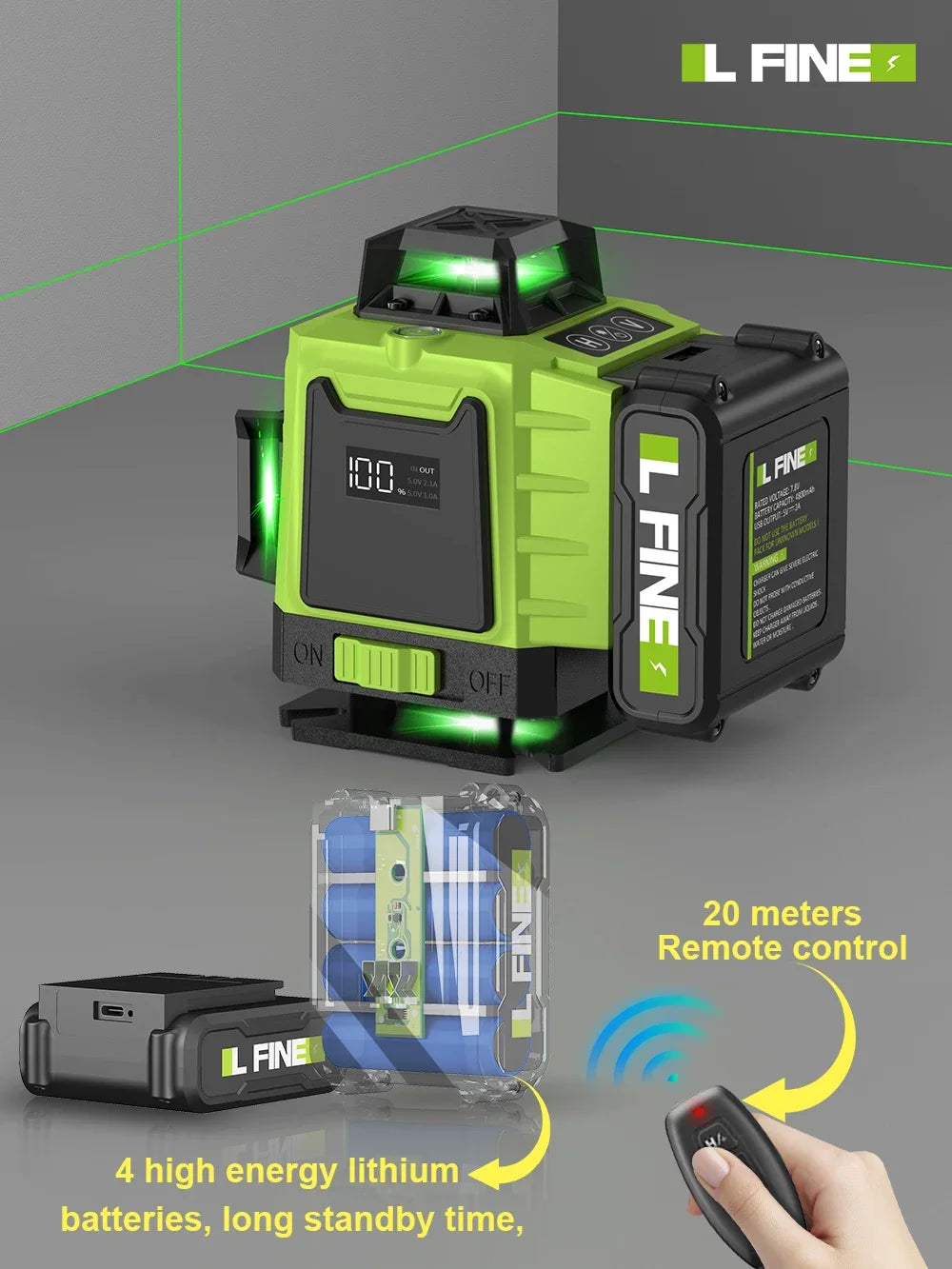 LFINE 3D/4D Laser Level (12/16 Lines) with Remote Control