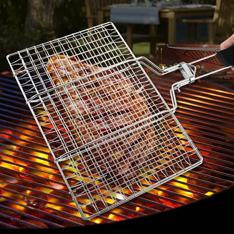 304 Stainless Steel BBQ Mesh Non-Stick Grilling Basket: