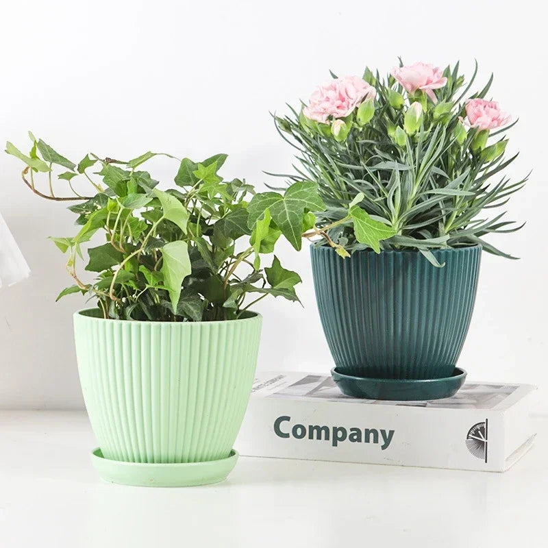 Plastic Flower Pot Succulent Potted Round Pot With Tray