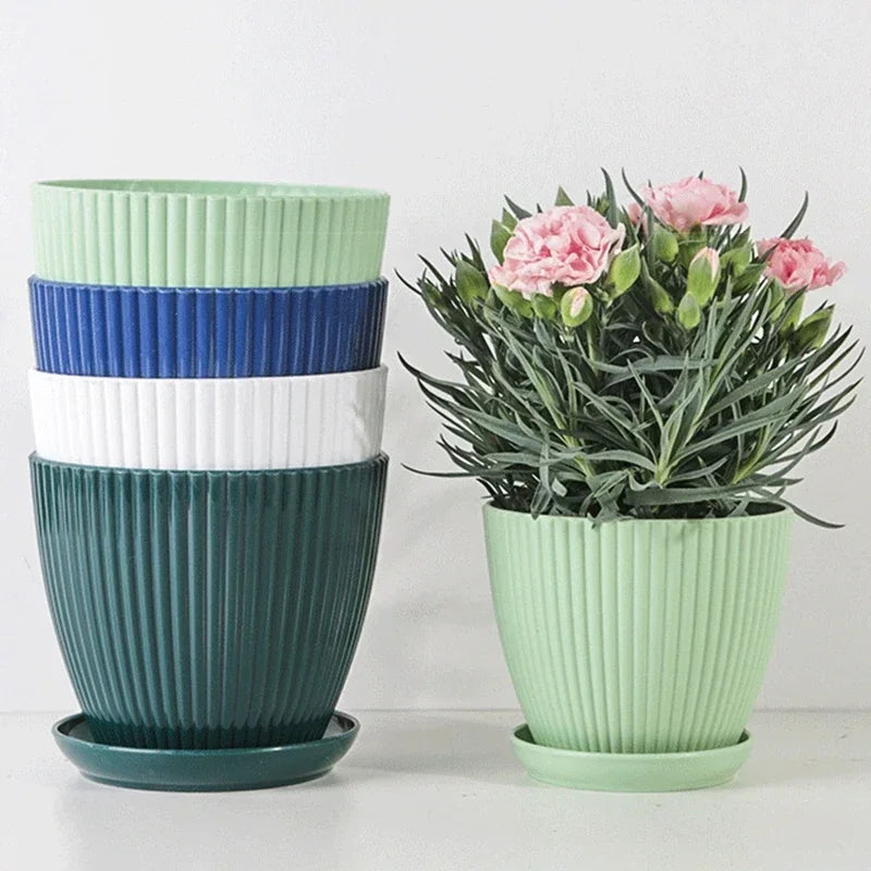 Plastic Flower Pot Succulent Potted Round Pot With Tray