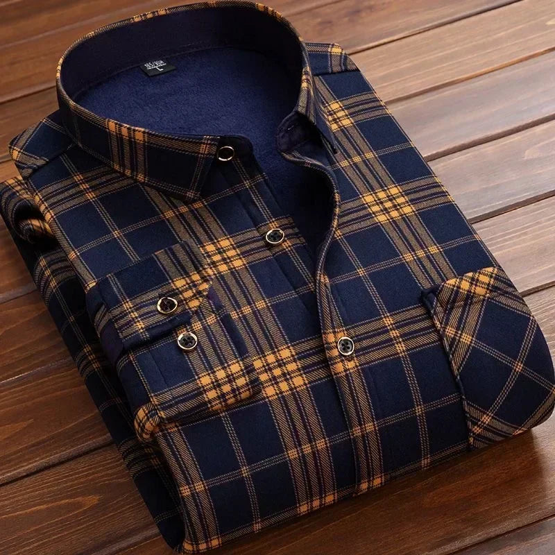 2024 Men's Autumn Winter Casual Long Sleeve Plaid Shirt Thick Warm Men's Casual High Quality Soft Large Size Warm Shirt Tops 4XL