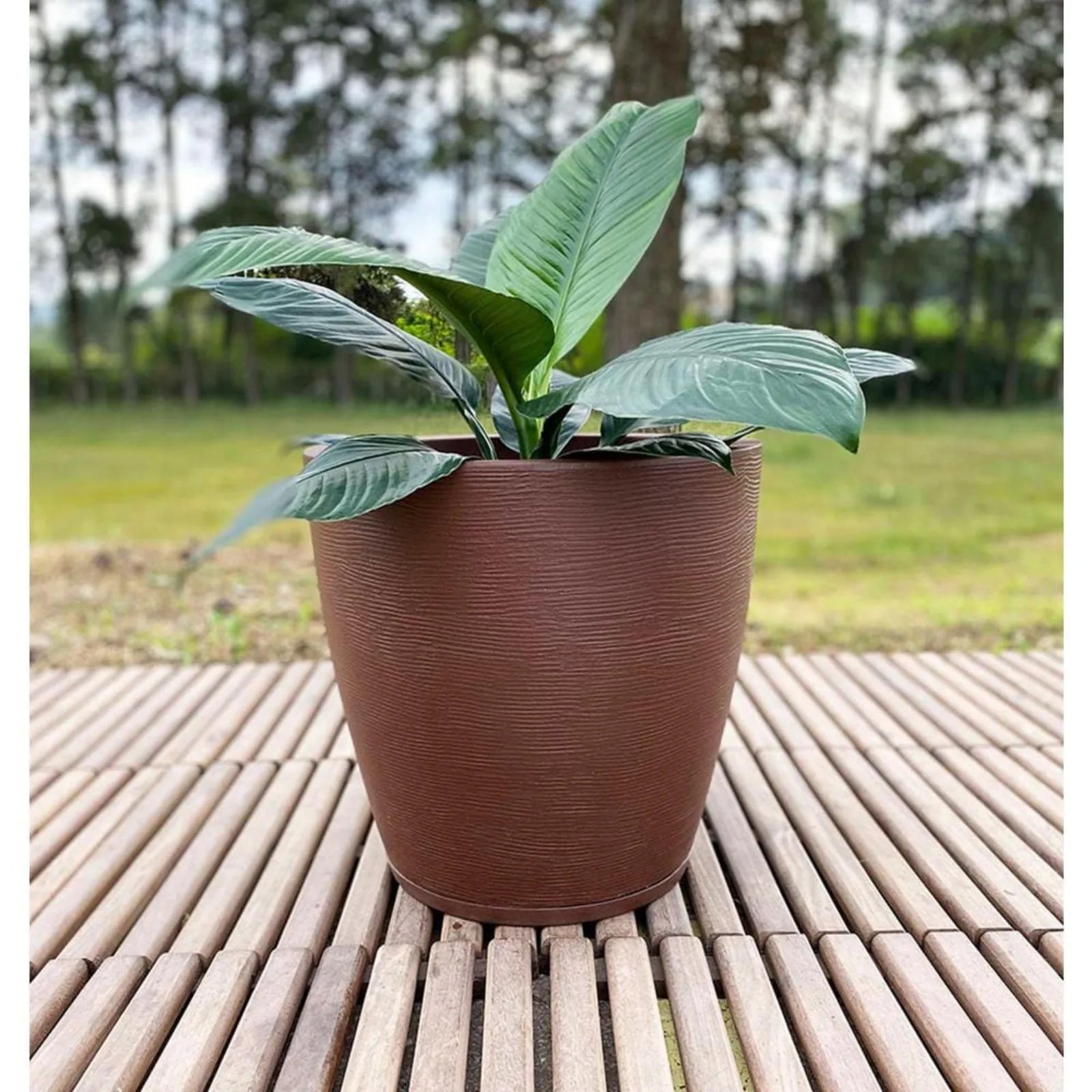 US Large Brown Stone Effect Plastic Resin Planter Bowl