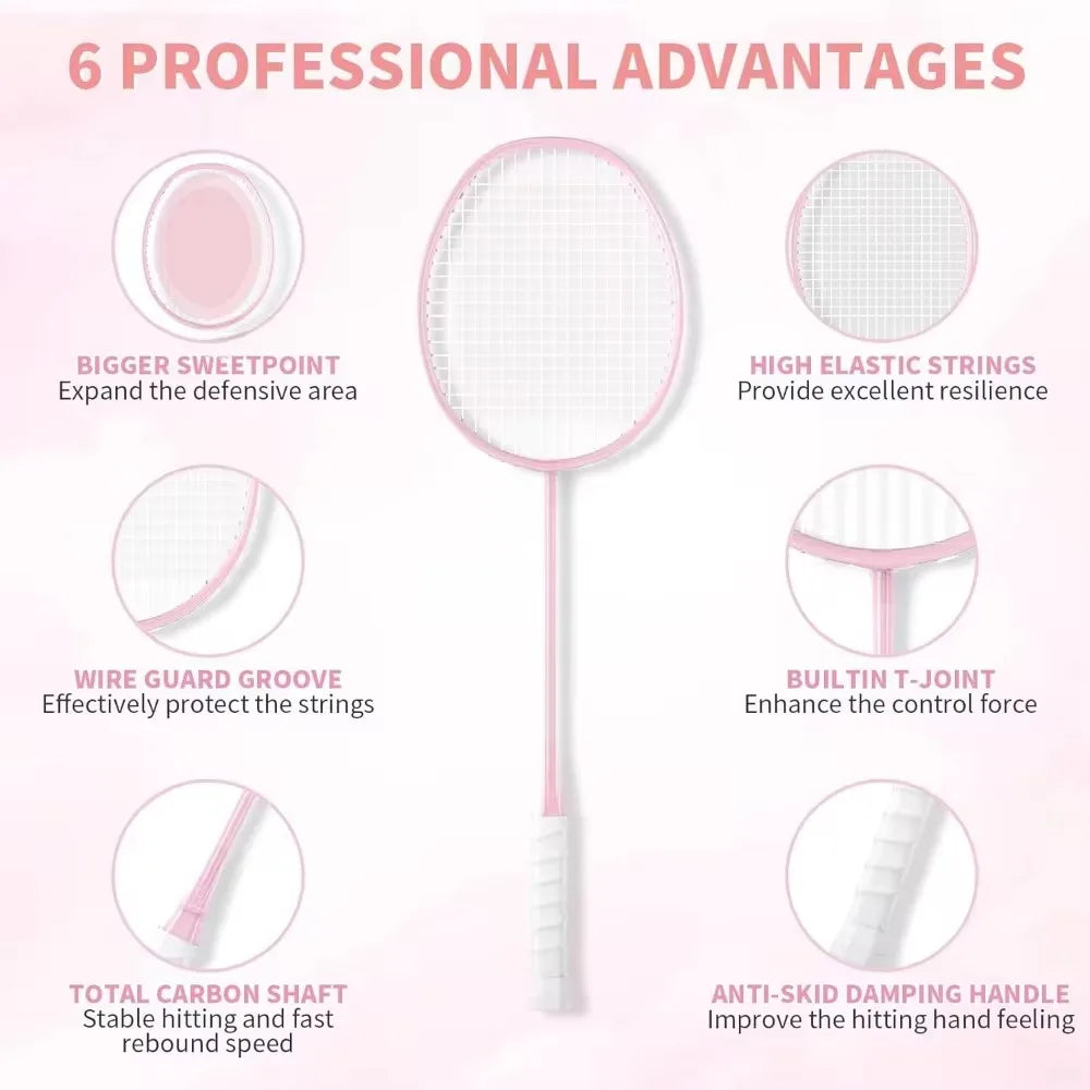 Badminton Racket Set with 2 Carbon Fiber Rackets