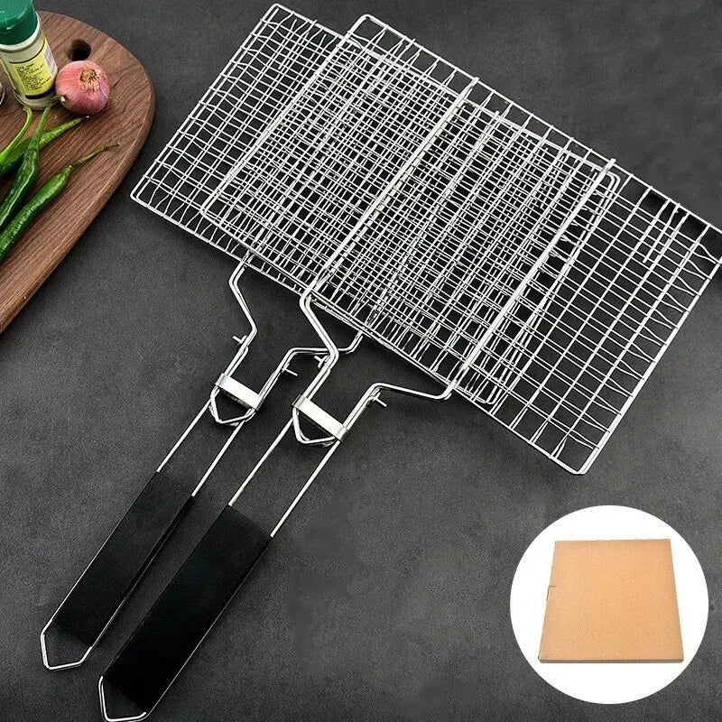 304 Stainless Steel BBQ Mesh Non-Stick Grilling Basket: