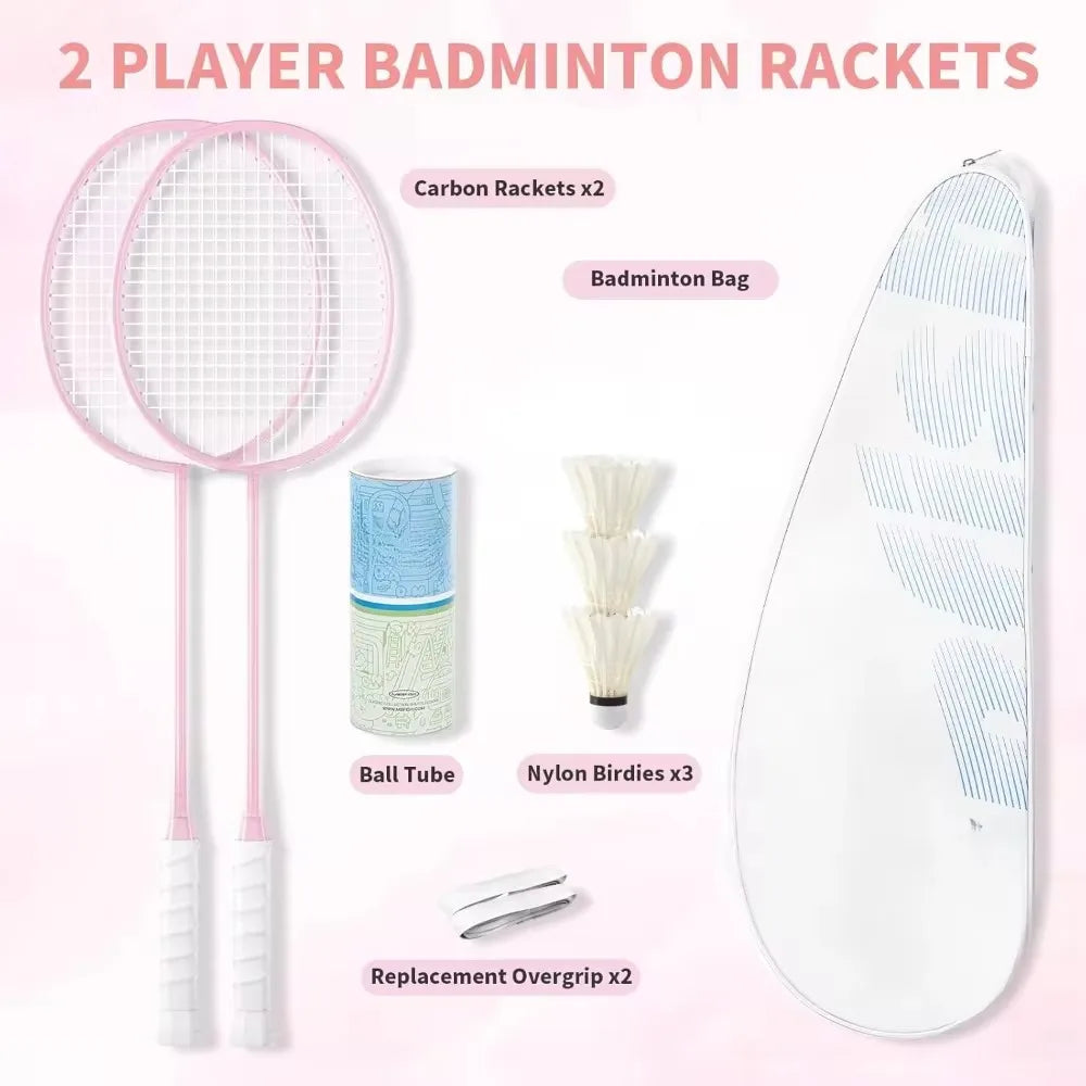 Badminton Racket Set with 2 Carbon Fiber Rackets