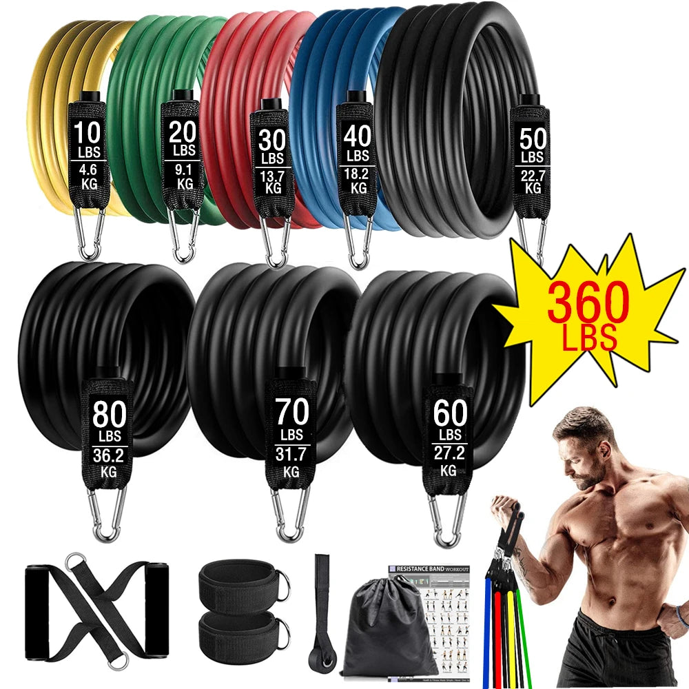 360lbs Fitness Resistance Bands Set - Elastic Tubes for Home Gym & Workout