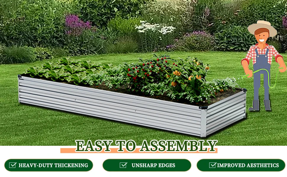 2pcs Galvanized Raised Garden Bed - Outdoor Planter Box for Vegetables