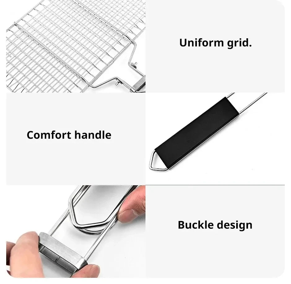 304 Stainless Steel BBQ Mesh Non-Stick Grilling Basket: