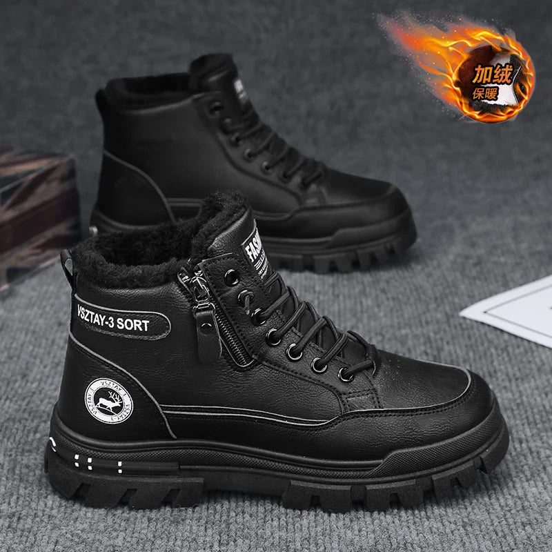 Winter Men's High-top Ankle Boots Outdoor Breathable Thick-soled Work Boots Plush Warm Non-slip Casual Shoes Botas Para Hombre