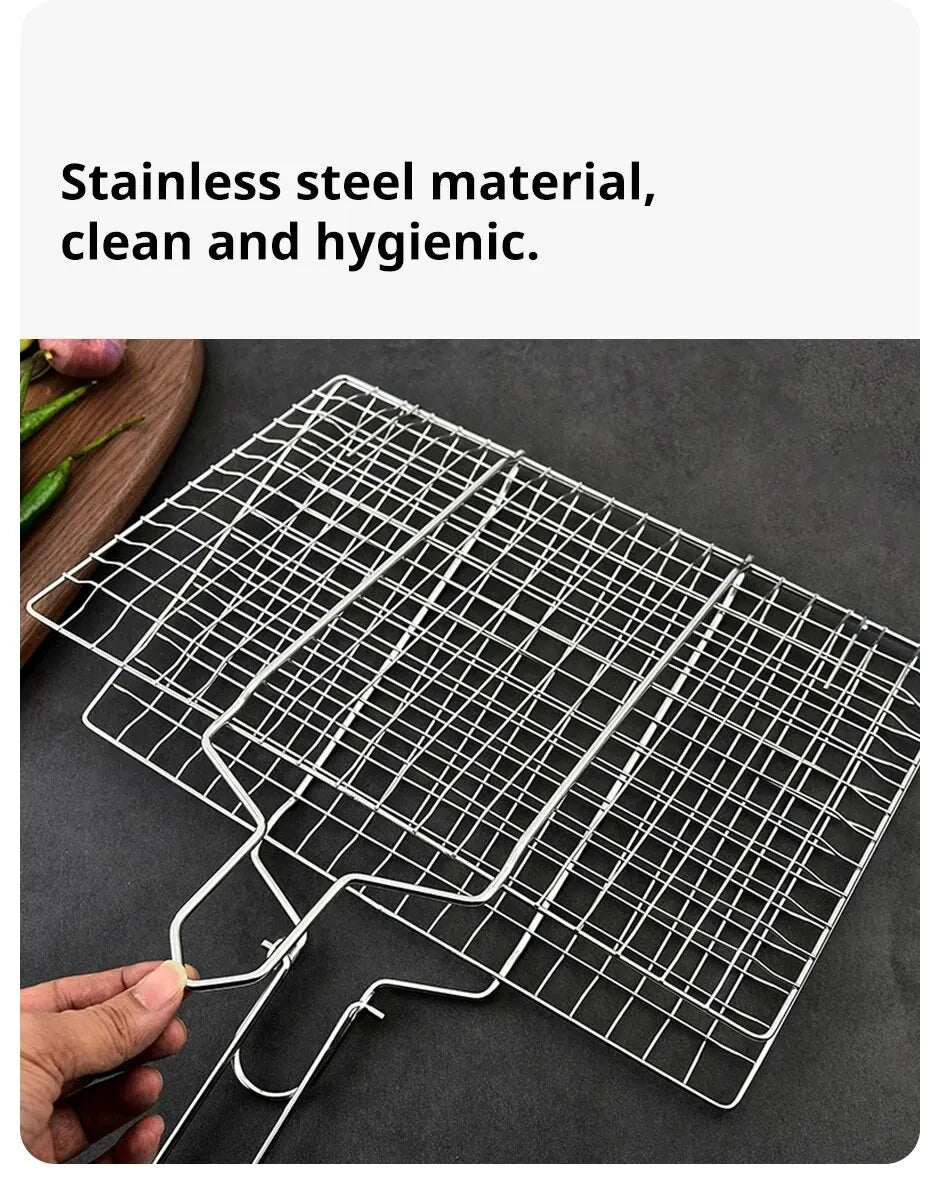 304 Stainless Steel BBQ Mesh Non-Stick Grilling Basket: