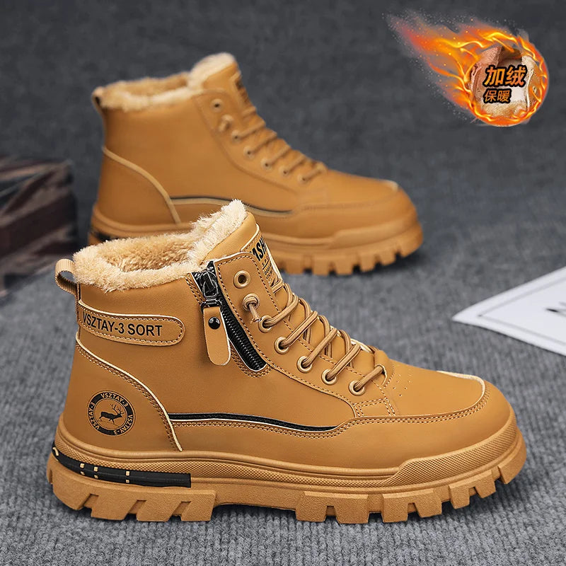 Winter Men's High-top Ankle Boots Outdoor Breathable Thick-soled Work Boots Plush Warm Non-slip Casual Shoes Botas Para Hombre