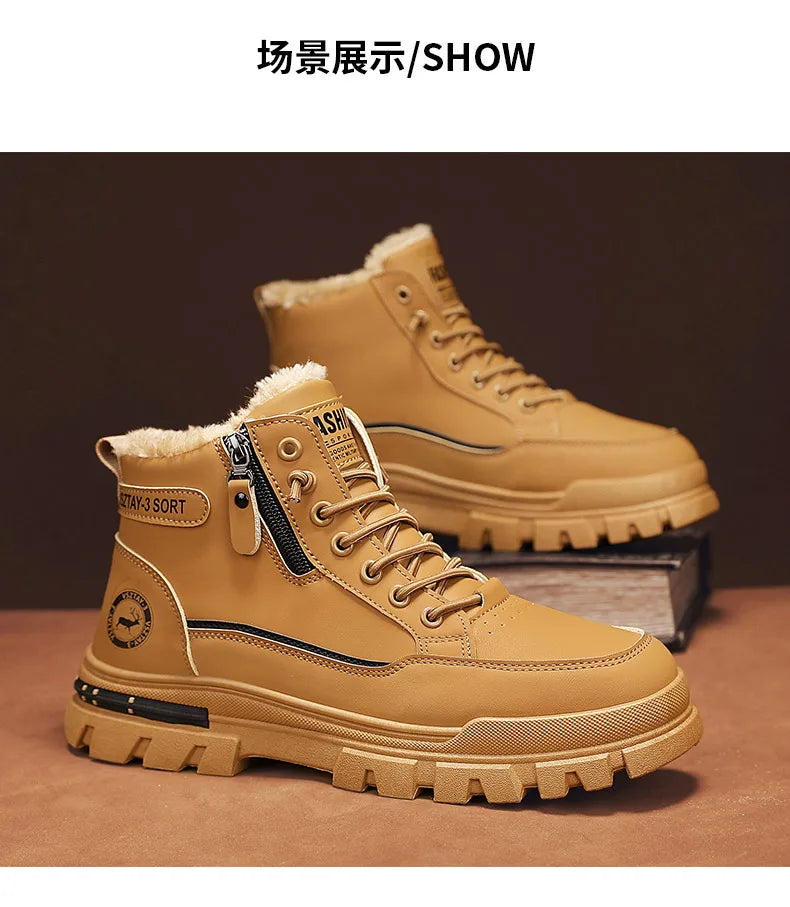 Winter Men's High-top Ankle Boots Outdoor Breathable Thick-soled Work Boots Plush Warm Non-slip Casual Shoes Botas Para Hombre