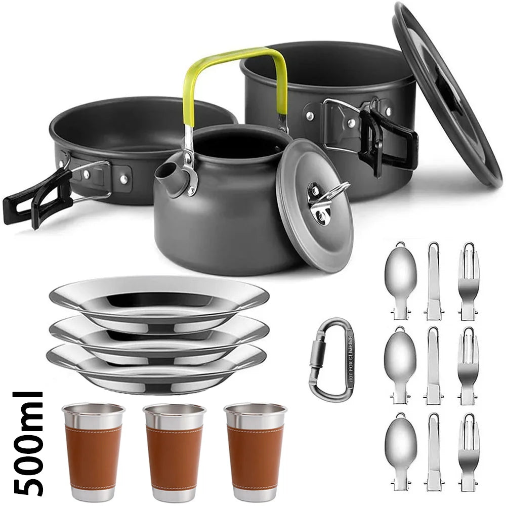 Camping Cooking set  Tableware Outdoor Picnic Set Teapot For 2-3