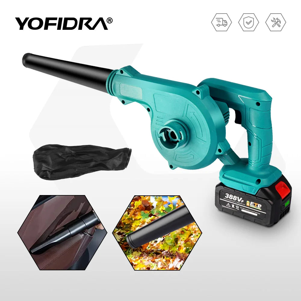 YOFIDRA Electric Air Blower Dust Cleaner 2 In 1 Cordless Handheld Garden Leaf Snow Cleaning Power Tool For Makita 18V Battery