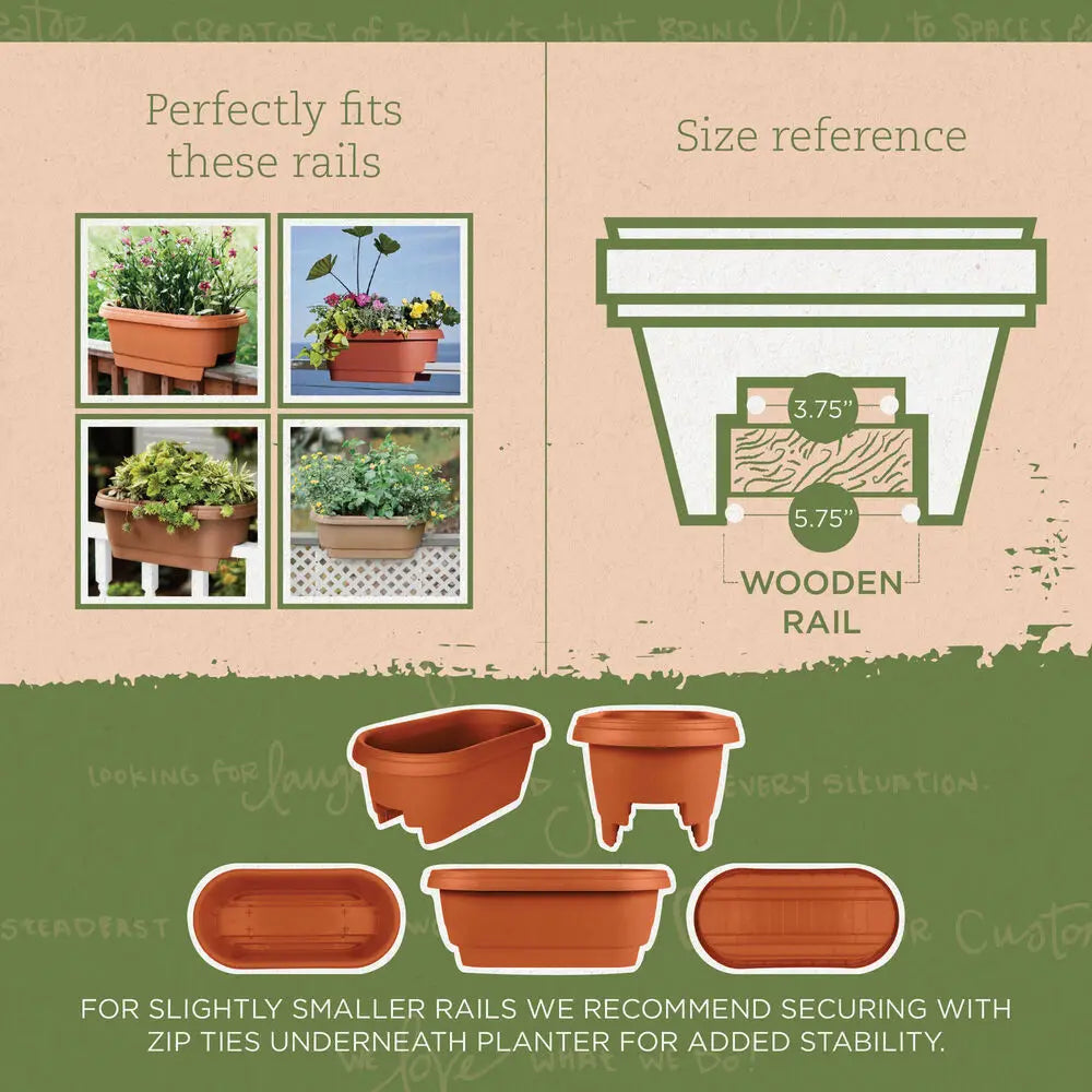 US  (#3477241-1001) Classic Oval Deck Rail Planter, Terra Cotta Clay - 24