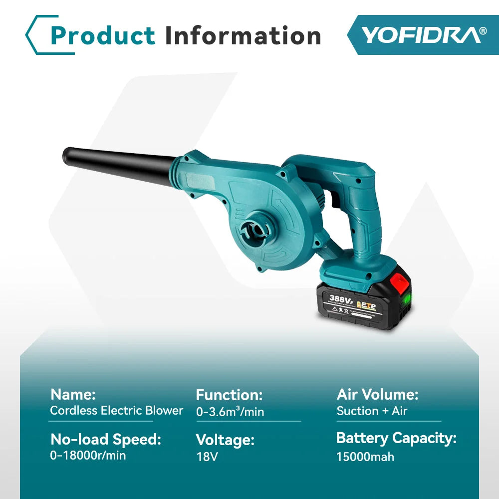 YOFIDRA Electric Air Blower Dust Cleaner 2 In 1 Cordless Handheld Garden Leaf Snow Cleaning Power Tool For Makita 18V Battery