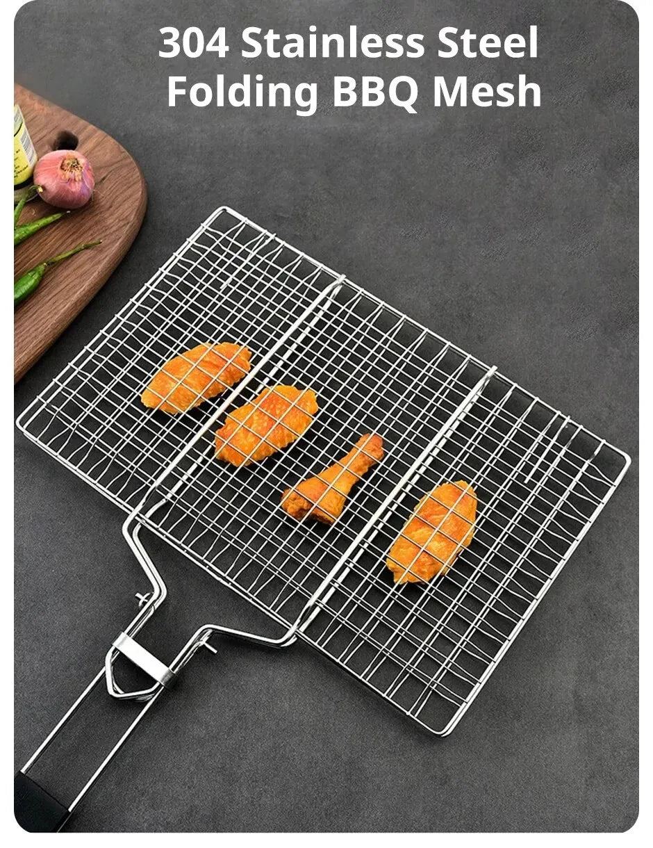 304 Stainless Steel BBQ Mesh Non-Stick Grilling Basket: