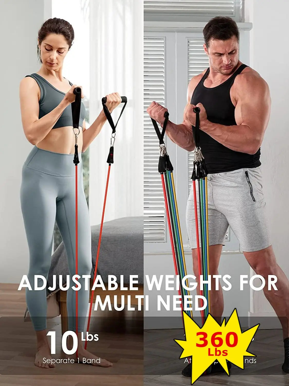 360lbs Fitness Resistance Bands Set - Elastic Tubes for Home Gym & Workout