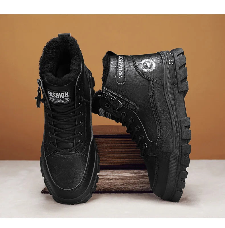 Winter Men's High-top Ankle Boots Outdoor Breathable Thick-soled Work Boots Plush Warm Non-slip Casual Shoes Botas Para Hombre