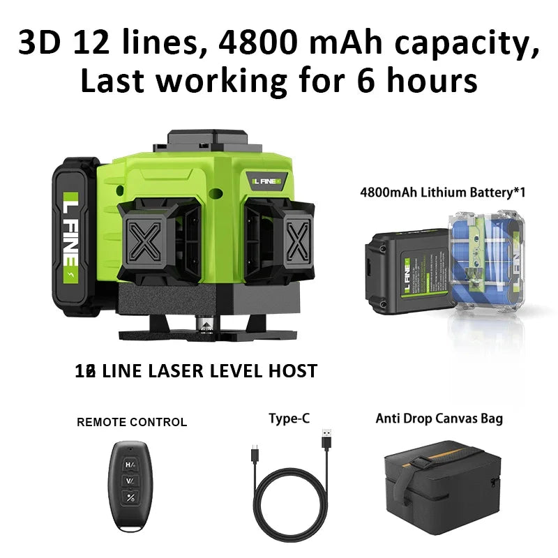 LFINE 3D/4D Laser Level (12/16 Lines) with Remote Control